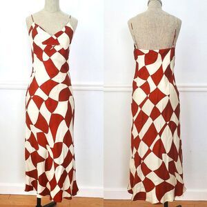 NWOT! NOT JUST PAJAMA Mulberry Silk Bias cut MIDI Dress QUEEN OF HEARTS RET:$389